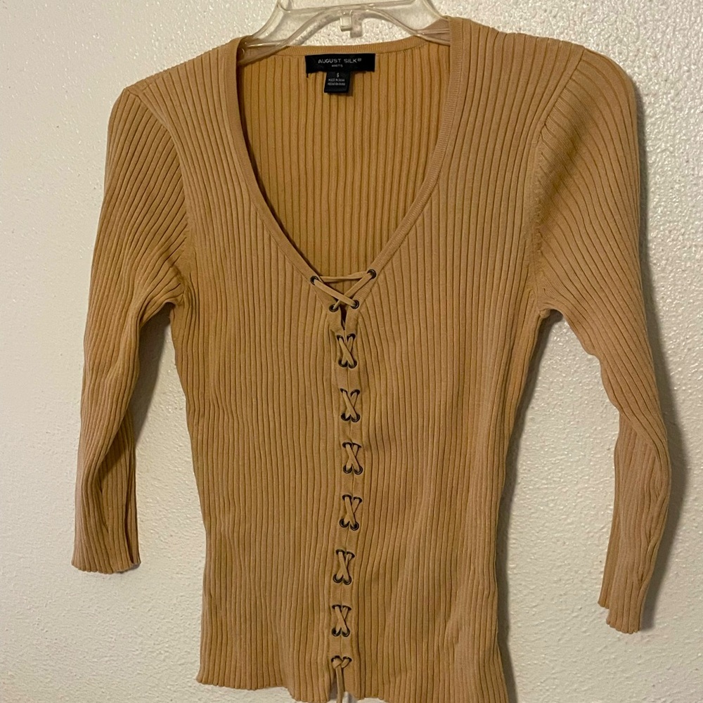 New August Silk Braided Front Women’s Knit Top sz S